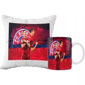    SUPER-BECHER- UND KISSEN-SET + KOSTENLOSE NAMENS-LEWANDOWSKI-FUSSBALLSPIELER-GRAFIK