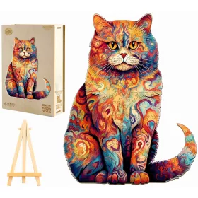    GROSSES HOLZPUZZLE 230 TEILE SCHOTTISCHE KATZE IN EINER HOLZKISTE