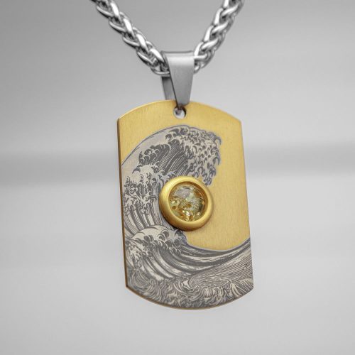  GOLD-TITAN-HUNDEMARKE WAVE LEMON ANHÄNGER + KETTE UND BOX