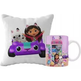   SUPER-BECHER- UND KISSEN-SET + KOSTENLOSE NAMENS-CAT-HOUSE-GABI-GRAFIKEN