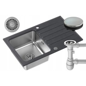  myQ Calcutta Einzelbeckenspüle, schwarzer Stahl