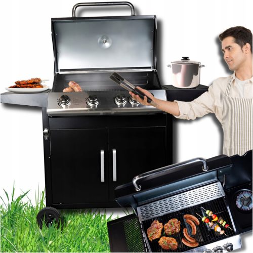  MASTER BBQ 5-Brenner 4+1 Gasgrill auf Rädern mit einem 14,5 kW Flaschenfach