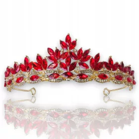    Goldenes Hochzeitsdiadem, Tiara, Krone mit Rubinsteinen und Zirkonen