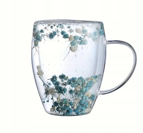  Glas-Thermobecher/Doppelboden mit Trockenblumen - bunt