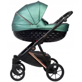    ONTARIO SCHWARZ-ROSEGOLD BABY-KINDERWAGEN 3in1 ECO-LEDER + COSMO-SITZ