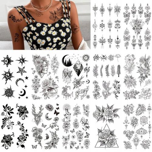  TATTOOS WOMEN'S TATTOO BLUMEN SCHMETTERLINGE WASSERDICHTE TEMPORÄRE HÜLLE 12 BLATT