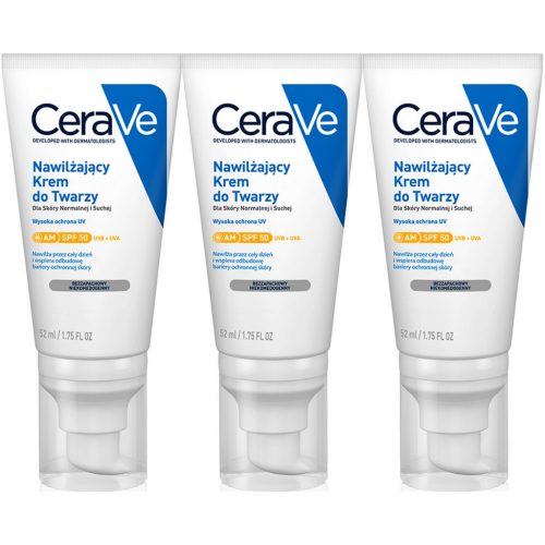 CeraVe Feuchtigkeitscreme für das Gesicht SPF 50 – Tagespflege, 3 x 52ml