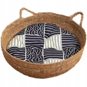    Rundes geflochtenes Bett für Katzen und Hunde mit weichem Kissen