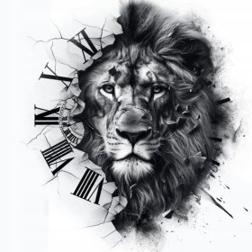    TATTOO – LION TIME CLOCK – VORÜBERGEHEND WASCHBAR FÜR DEN SOMMER MEHRTÄGIG