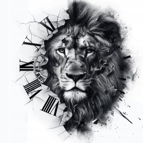  TATTOO – LION TIME CLOCK – VORÜBERGEHEND WASCHBAR FÜR DEN SOMMER MEHRTÄGIG