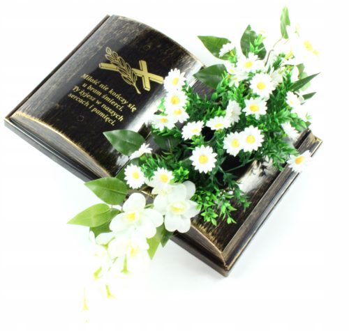  BUCH zur Grabdekoration Gänseblümchen Orchidee BUCH Denkmal GOLD silberne Buchstaben