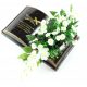  BUCH zur Grabdekoration Gänseblümchen Orchidee BUCH Denkmal GOLD silberne Buchstaben