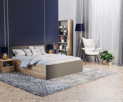  Holzähnliches Doppelbett AJKmeble Panama 180x200 in Grautönen