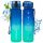  WASSERFLASCHE 1L TRITAN Motivationsflasche mit Messbecher, blau und türkis