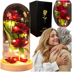    SCHÖNE DREIFACHE ROSE, 3 ROSEN IN GLASBLÜTENBLÄTTER, GESCHENK