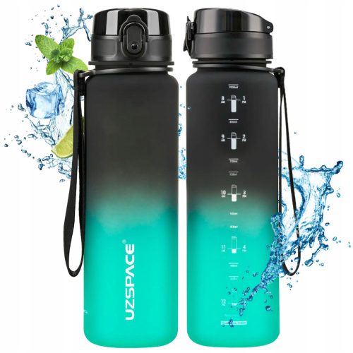  WASSERFLASCHE MIT MOTIVATIONSMASS 1L TRITAN BPA-FREI SCHWARZ UND GRÜN
