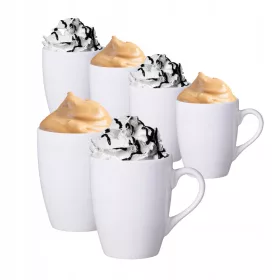  Set mit 6 weißen Tassen, 320 ml, für Kaffee und Tee