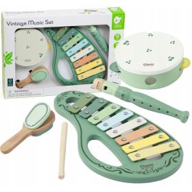    GROßES HOLZ-SET VINTAGE-MUSIKINSTRUMENTE, KLASSISCHE WELTKULMULAREN