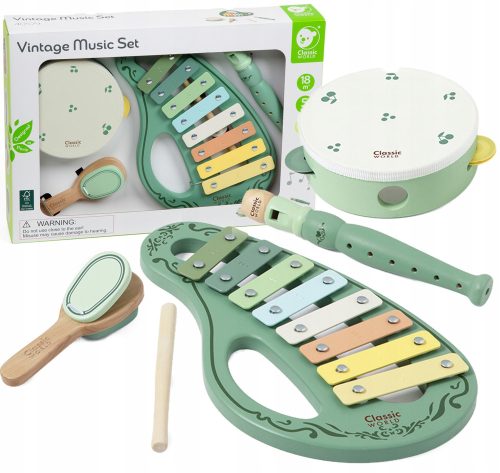  GROßES HOLZ-SET VINTAGE-MUSIKINSTRUMENTE, KLASSISCHE WELTKULMULAREN