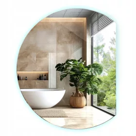    Runder, abgeschrägter Badezimmerspiegel zum Aufhängen, beleuchtete LED, kalte Farbe 80