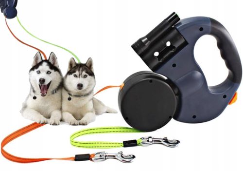  DOPPELTE AUTOMATISCHE HUNDELEINE FÜR 2 HUNDE MIT VERRIEGELBARER TASCHENLAMPE, 3M-TASCHEN