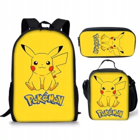    Rucksack Federmäppchen Tasche Beutel Kinder Schulset 3in1 Pokemon mit Pikachu