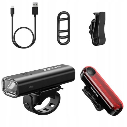  SuperFire BL09 Fahrradlichter 450 lm Akku + Superfire BTL01 Fahrradrücklichter rot