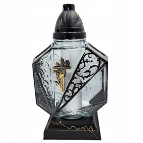  Grabkerze Schwarz Dekolaterne 36 cm + Paraffin-Grabeinlage