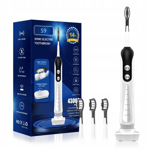  Elektrische Schallzahnbürste SUBORT S9, 5 USB-Lademodi mit 4 Köpfen (weiß)