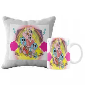  SUPER-SET AUS BECHER + KISSEN GUMBALL MÄRCHEN + NAMEN