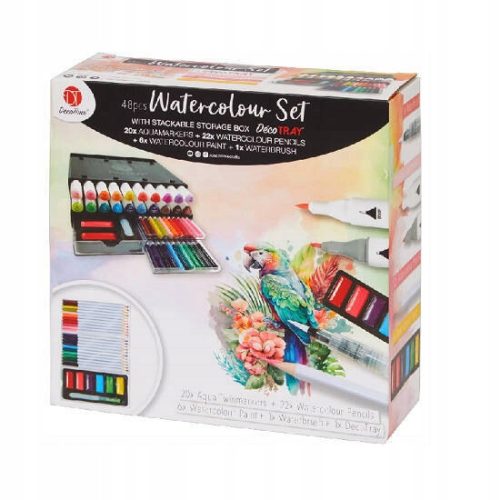 Set aus WATERCOLOR-Aquarellfarben und AQUAMARKERS DécoTime-Markern, 48 Elemente
