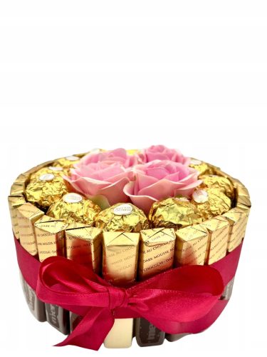  MERCI Kuchen Geschenk Muttertag Set aus Ferrero Rocher Süßigkeiten + Rosen