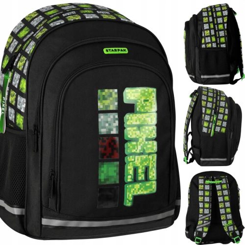  Starpak-Schulrucksack mit einem Fach, Schwarz, Grüntöne, 23 Jahre alt
