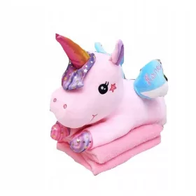  Decke mit Kissen 2in1 Rosa Einhorn-Maskottchen