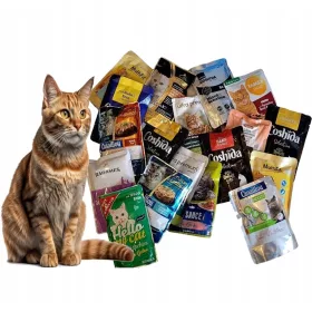    Nasses Katzenfutter, gemischtes Set, MIX aus Marken und Geschmacksrichtungen, 48-tlg