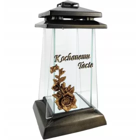    Große trapezförmige Kapellenkerze mit Widmung, Goldrose, 31 cm