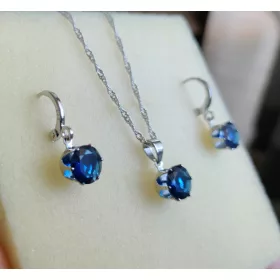  Intensiver Granat 925 Silberschmuck Ohrringe + Kette