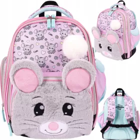   Plüschiger Schulrucksack Bambino Premium Mouse B-8 für Mädchen, Klassen 1-3