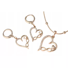   Goldschmuck-Set OHRRINGE + HERZ-HALSKETTE MIT ZIRKONIA, Chir-Stahl