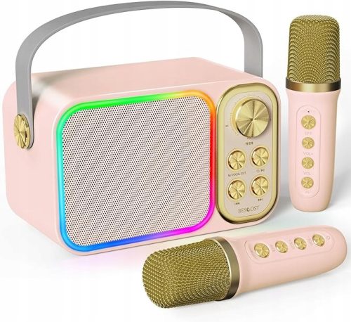  Karaoke-Set für Kinder, 2 kabellose Mikrofone, LED-Lautsprecher