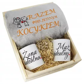  Hochzeitsgeschenkset DECKE 160x200 + Tassen Frau EHEMANN