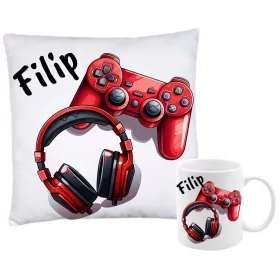    SET BECHERKISSEN MIT NAMEN, GAMING-PAD, JOYSTICK-KONSOLE, KOPFHÖRER