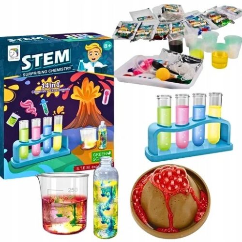  PÄDAGOGISCHES SET MIT 14 WISSENSCHAFTLICHEN EXPERIMENTEN, EXPLOSIVER VULKAN, KLEINER CHEMIST