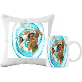    VAIANA MÄRCHENBECHER- UND KISSENSET, GESCHENKIDEENMUSTER FÜR KINDER