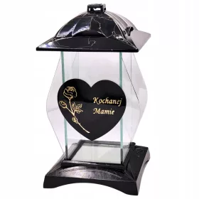    Grabkerzenlaterne mit Widmung an die geliebte Mutter, schwarzer Schrein, 30 cm