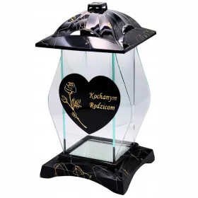    Grabkerzenlaterne mit Widmung an geliebte Eltern, schwarze Kapelle, 30 cm