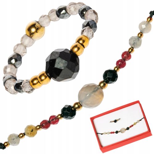  String-Armband + Ring Natursteine Turmalin Set
