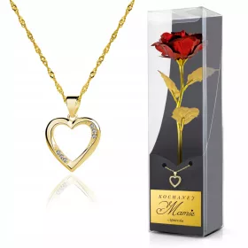    GOLDENE HERZ-HALSKETTE mit ROSE-GEBURTSTAGGESCHENK FÜR SIE + GRAVUR