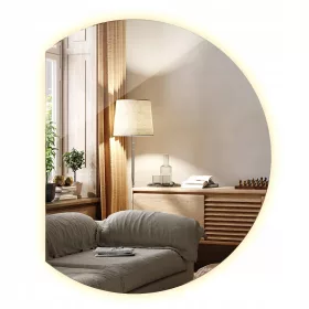    Asymmetrischer LED-Spiegel ohne Rahmen für Schlafzimmergarderobe, warme Farbe, 74x90