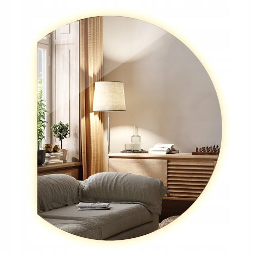  Asymmetrischer LED-Spiegel ohne Rahmen für Schlafzimmergarderobe, warme Farbe, 74x90